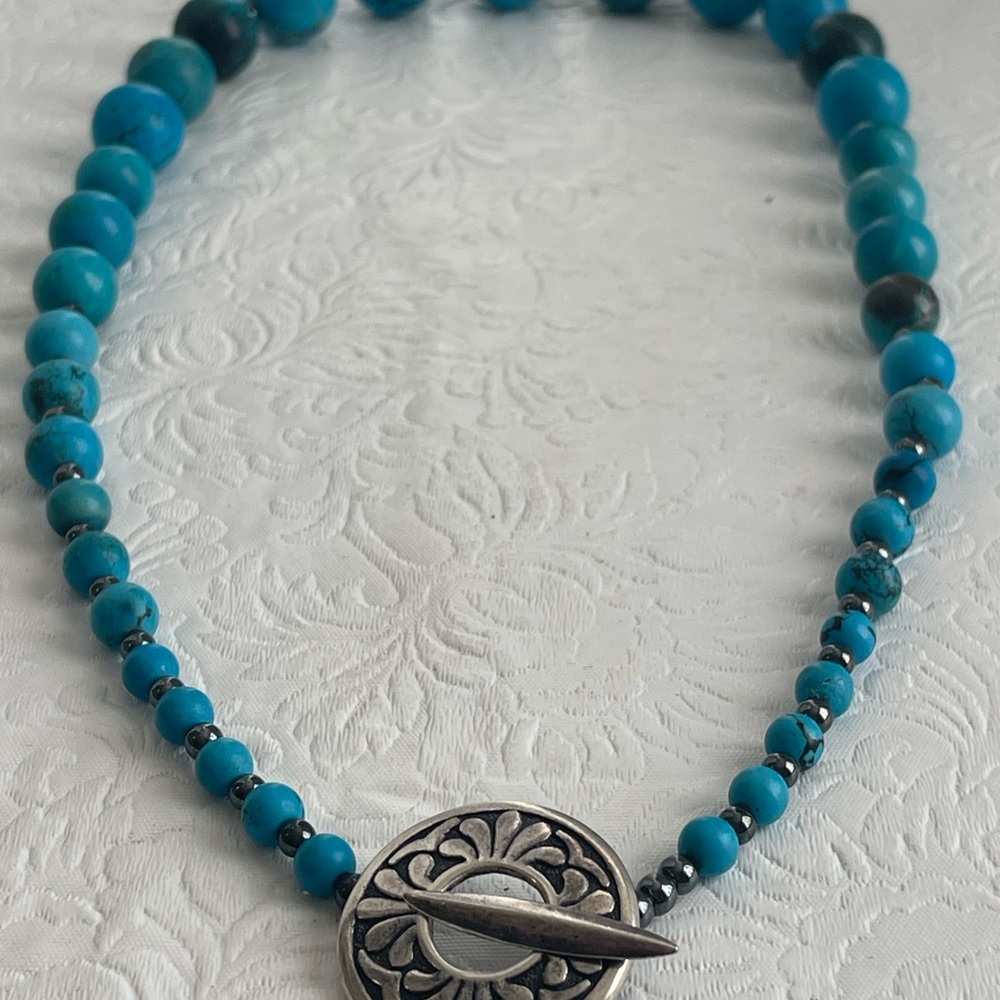 Vintage Persian Turquoise Graduated Bead Strand 22” Necklace Pendant Marked 96g - Picture 8 of 16